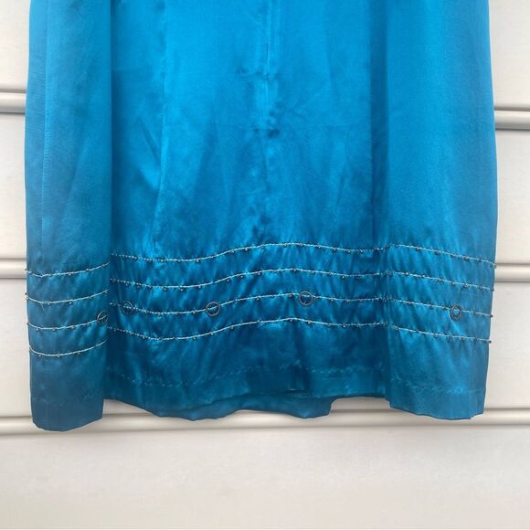 Nanette Lepore Darjeeling Teal Bronze Beaded Embellished Boho Silk Dress Size 12 - Picture 10 of 15